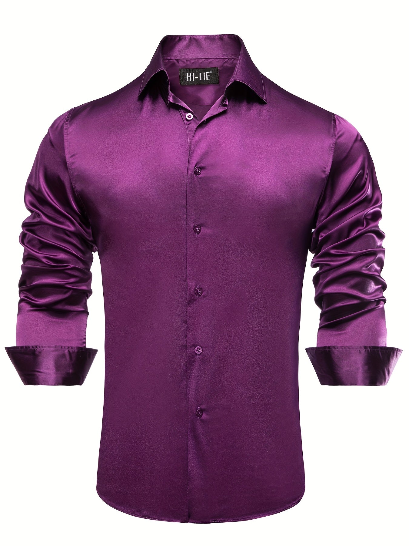Men's Satin Button-Down Shirt Long Sleeve Casual Solid Prom Wedding Fit