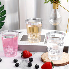 20pcs Silvery Plastic Cups 10 Oz Silver Rimmed Clear Disposable Wine Glasses