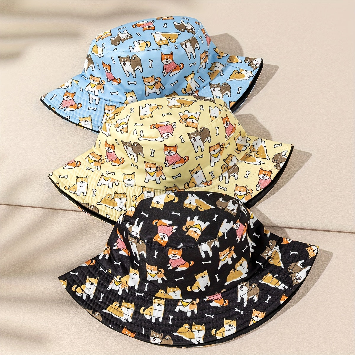 Kids Puppy Pattern Bucket Hat, Double-Sided Basin Hat for Boys and Girls