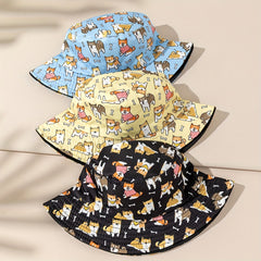 Kids Puppy Pattern Bucket Hat, Double-Sided Basin Hat for Boys and Girls