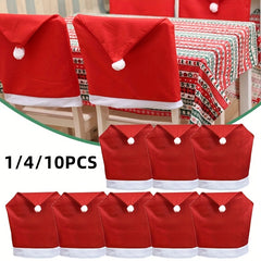 10pcs Red Hat Dining Chair Slipcovers for Christmas Decor