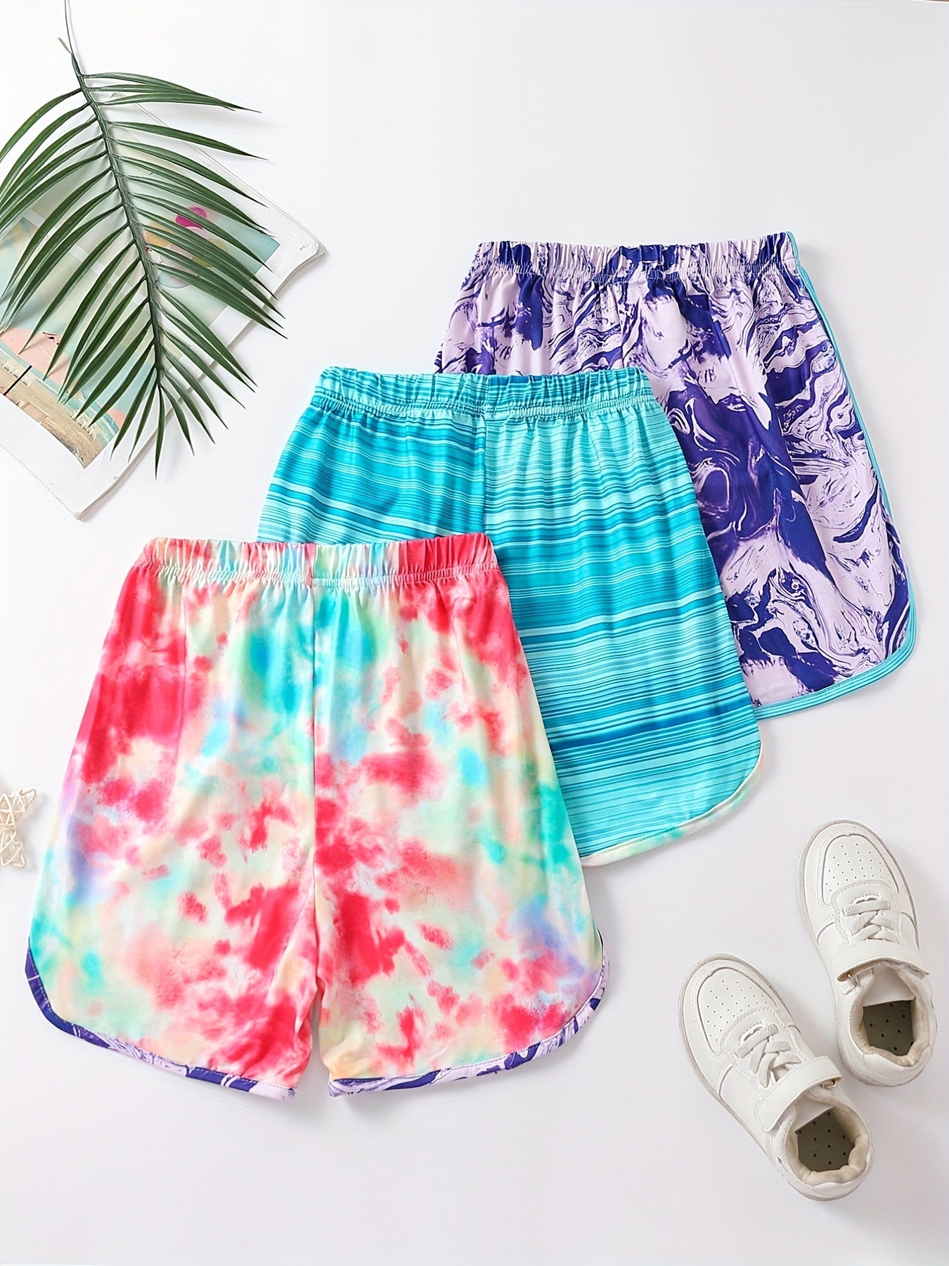 Girls Tie Dye Striped Beach Shorts Breathable Summer Shorts 3-12 Years