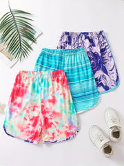 Girls Tie Dye Striped Beach Shorts Breathable Summer Shorts 3-12 Years