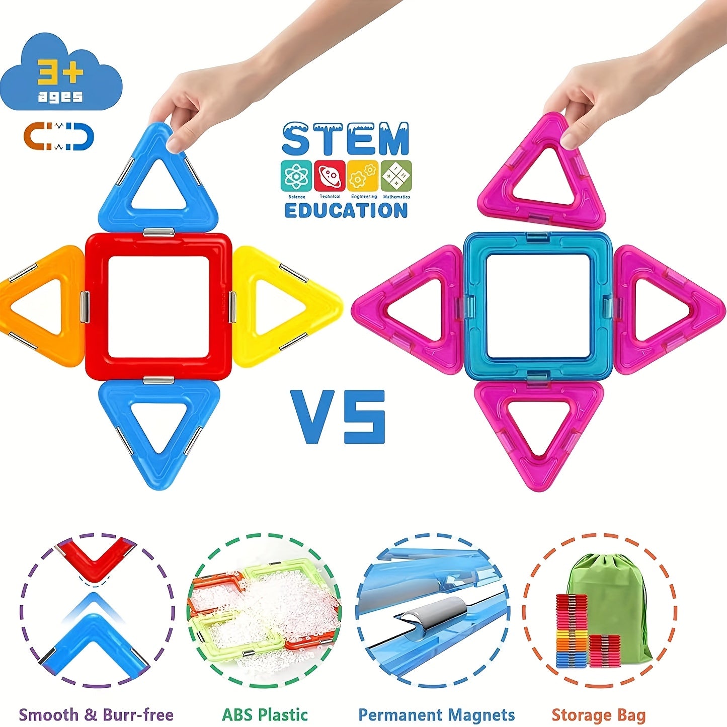 Magnetic Building Blocks 32p Set for 3 Year Old Boys and Girls
