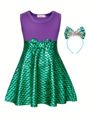 Girls Princess Dress & Accessories Fish Scale Print Cosplay Costume
