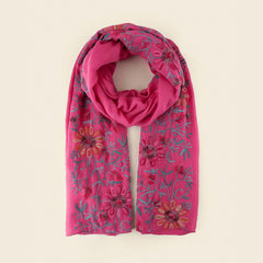 Vintage Embroidered Flowers Scarf Shawl Linen Scarf