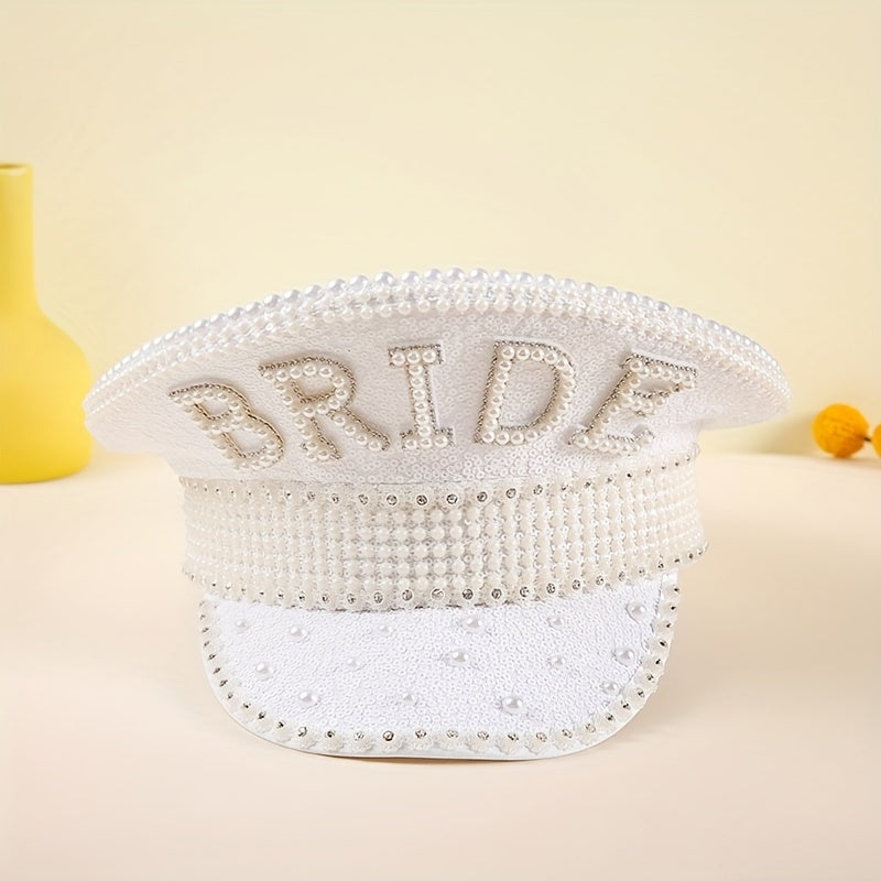 Faux Pearl Bride Captain Hat Sequin Wedding Hat for Bachelorette Party