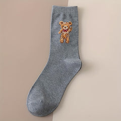 5 Pairs Cartoon Bear Print Socks Women's Stockings & Hosiery
