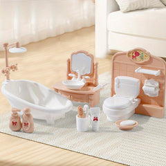 Mini Dollhouse Bathroom Furniture Set in Playful Pink