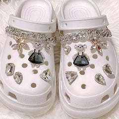 14pcs Rhinestone Bear & Chain Shoe Charms for Clogs Garden Shoes DIY Accessories