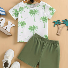 2pcs Baby Boys Coconut Trees Print T shirt & Shorts Baby Summer Clothes Sets