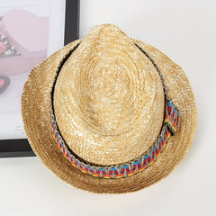Colorful Strap Sun Hat Western Straw Hat Jazz Fedora