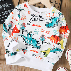 Dinosaur Print Boys Sweatshirt Long Sleeve Crew Neck Tops Kids Clothing