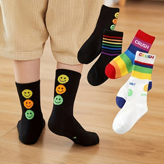 5 Pairs Boys Rainbow Knitted Crew Socks for Autumn Winter