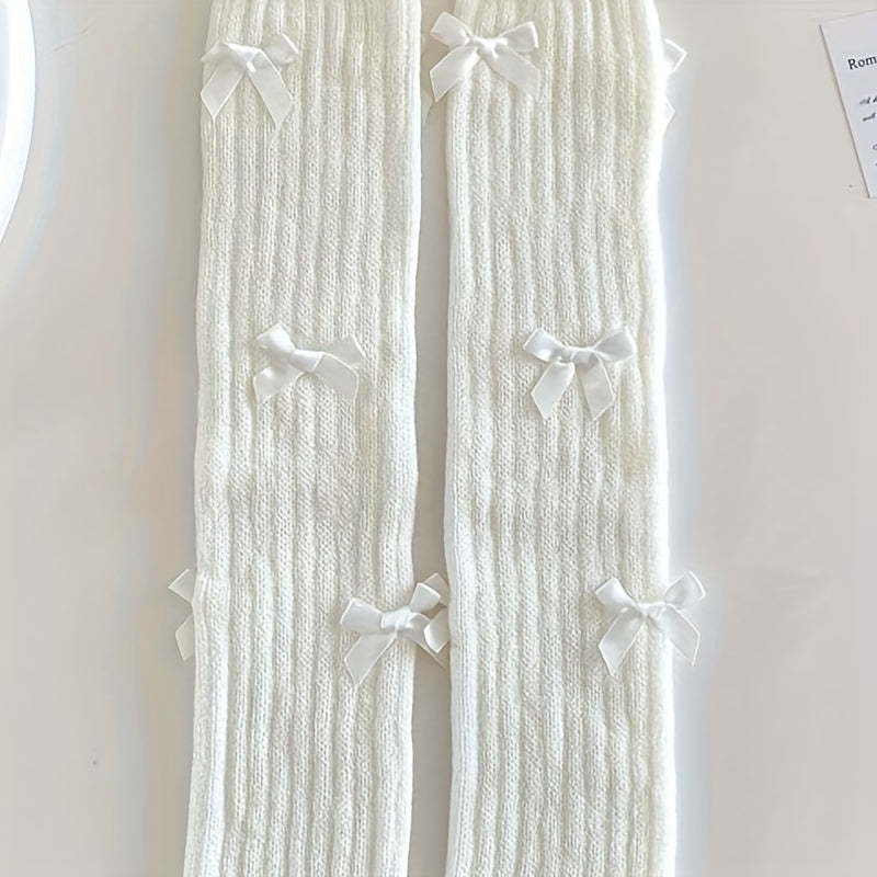 Bow Knitted Leg Warmers & Knee High Socks Women's Stockings
