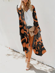 Sun & Moon Print Side Split Open Front Cover Up Cardigan