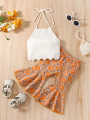 2pcs Baby Girls Knit Halter Top & Flared Pants Set