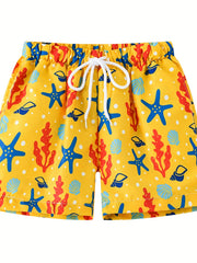 Toddler Boys Starfish Shell Casual Drawstring Waist Shorts Swim Trunks