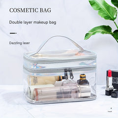 Clear Makeup Bag Double Layer Waterproof Cosmetic Bag With Zipper & Handle