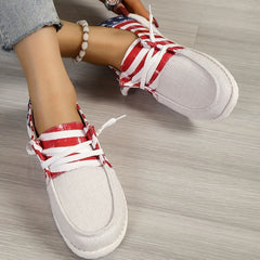 Star & Flag Pattern Canvas Lace Up Sneakers