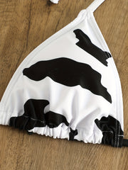Cow Print Halter Tie Neck Bikini & Wrap Cover Up Set