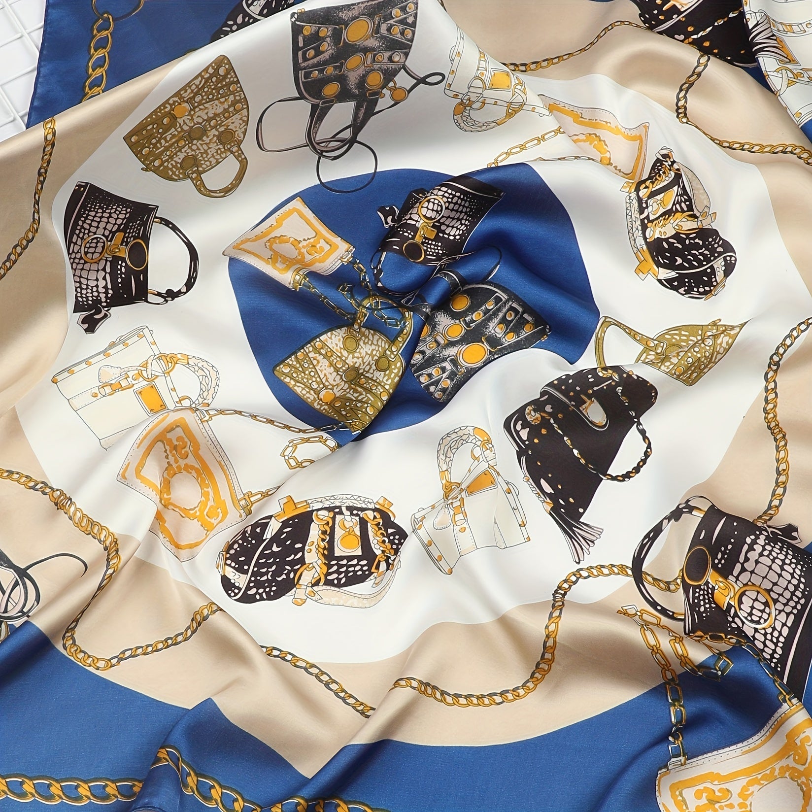 Bag Print Square Scarf Satin Neckerchief Bandana Silk Head Wraps