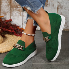Women's Chain Decor Mesh Slip On Flatform Shoes Lightweight Walking Shoes