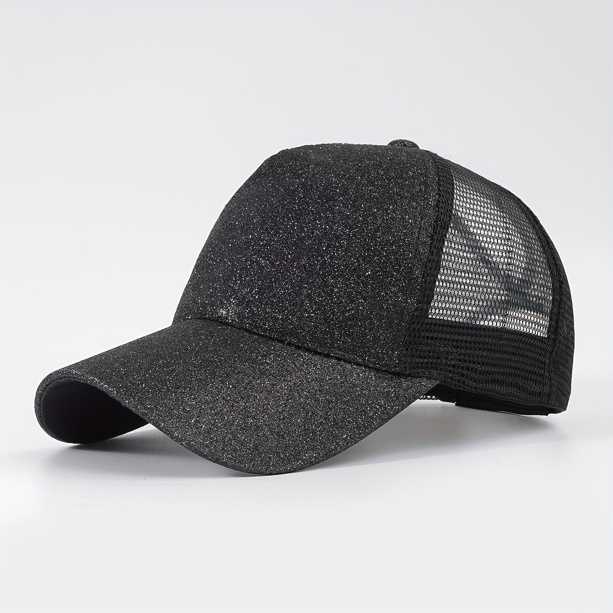 Glitter Ponytail Trucker Hat Solid Fluorescent Baseball Cap Mesh Sunshade