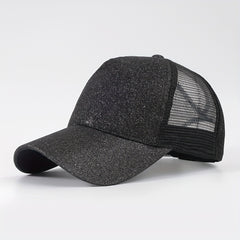 Glitter Ponytail Trucker Hat Solid Fluorescent Baseball Cap Mesh Sunshade