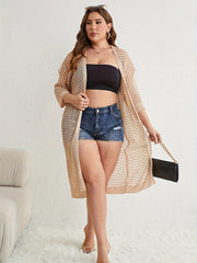 Solid Hollow Out Long Sleeve Open Front Cardigan