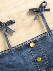 2pcs Toddler Girls Button Crop Top & Shorts Denim Set Summer Clothes