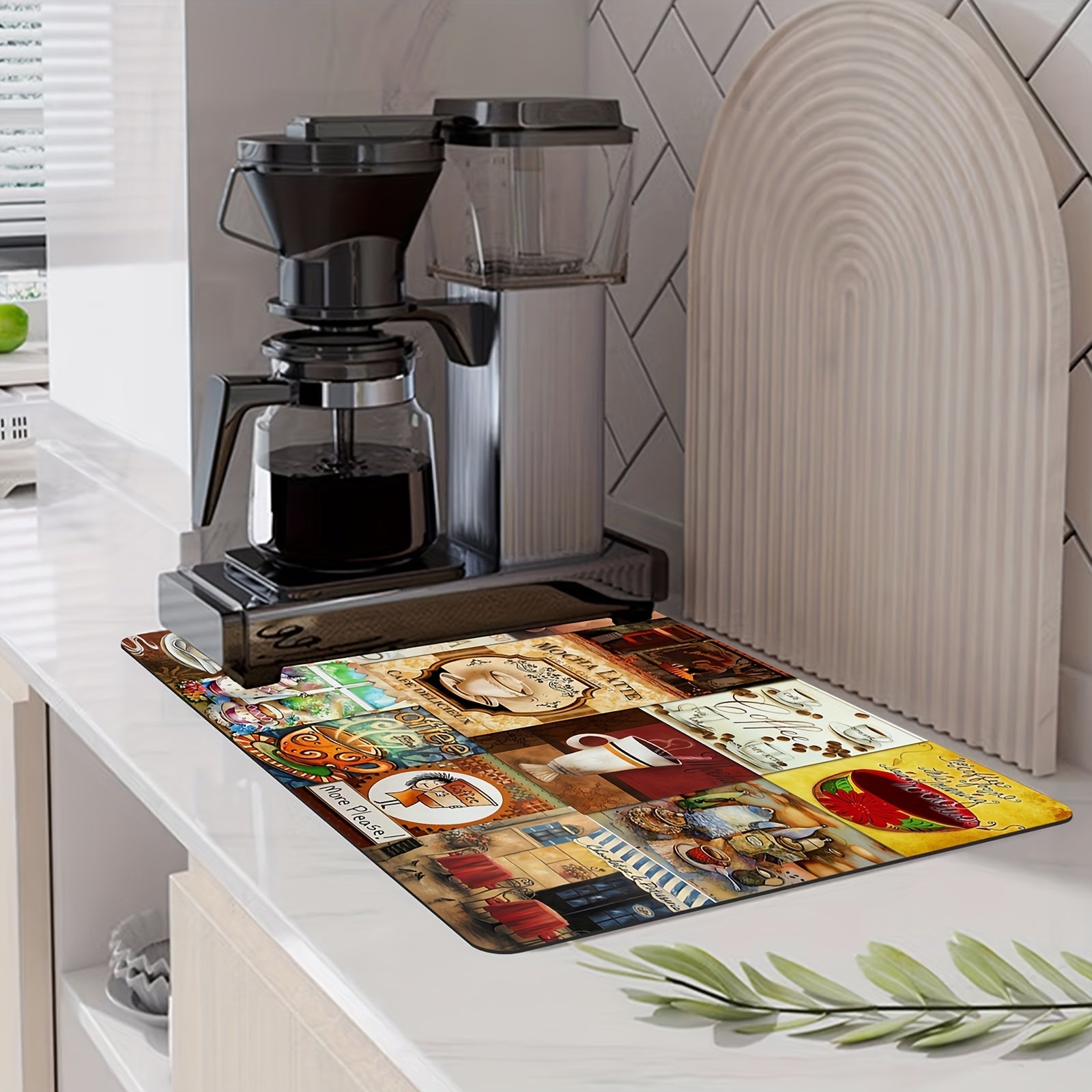 Coffee Printed Dish Drying Mat Soft Rubber Non Slip Absorbent Wear resistant
