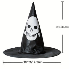 Halloween Witch Hat Decorative Mesh Pumpkin Print Magician Pointed Wizard Hat