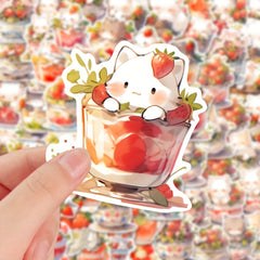 54pcs Strawberry Cat Cartoon Stickers Pack - Kids Laptop Luggage