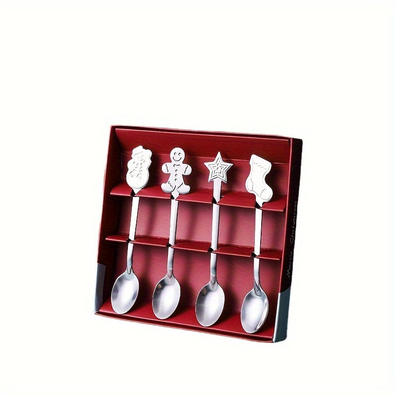 4pcs Christmas Stainless Steel Spoon Set & Gift for Home/Outdoor