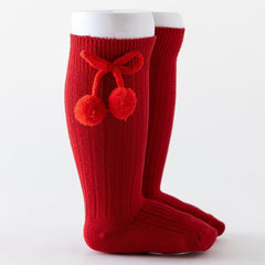 Toddler Girls Knee High Socks With Plush Ball
