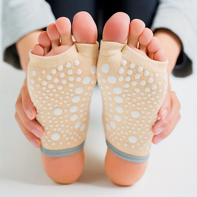 2 Toe Split Yoga Socks Non Slip Mid Calf Socks Grips Pilates Barre Ballet