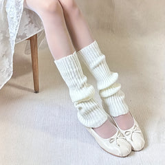 Ribbed Knit Leg Warmers College Style Knee High Socks Women's Stockings