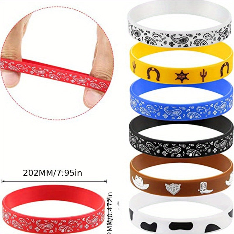 14 Pcs Graphic Silicone Bracelet Western Theme Elastic Wristband
