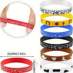 14 Pcs Graphic Silicone Bracelet Western Theme Elastic Wristband