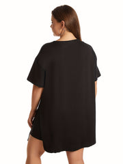 Short Sleeve Split Oversized Tops & Biker Shorts Set