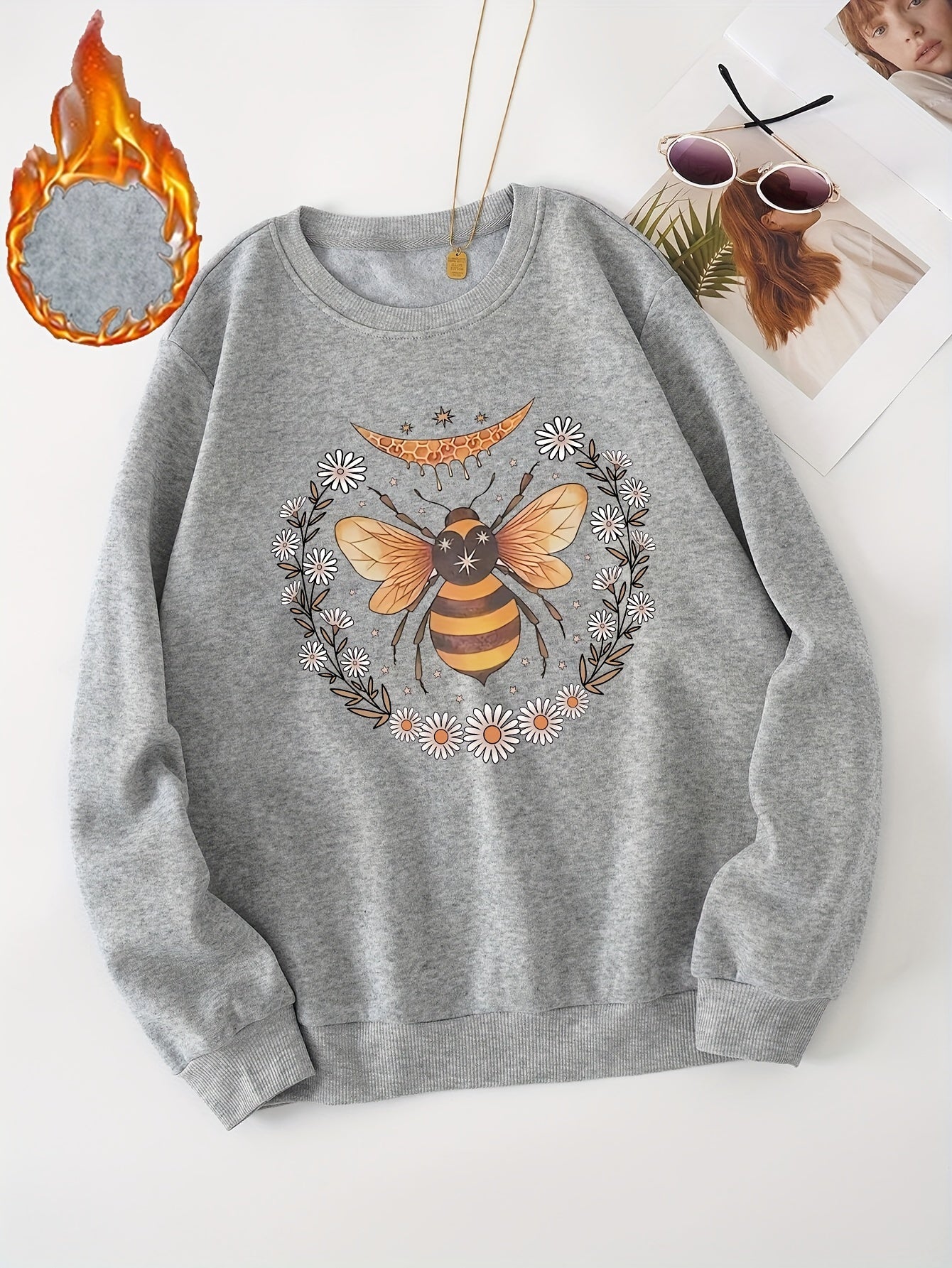 Bee & Flower Graphic Sweatshirt for Women