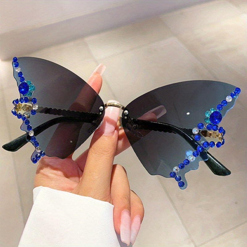 Y2K Butterfly Sunglasses Rhinestone UV400 Sun Shades