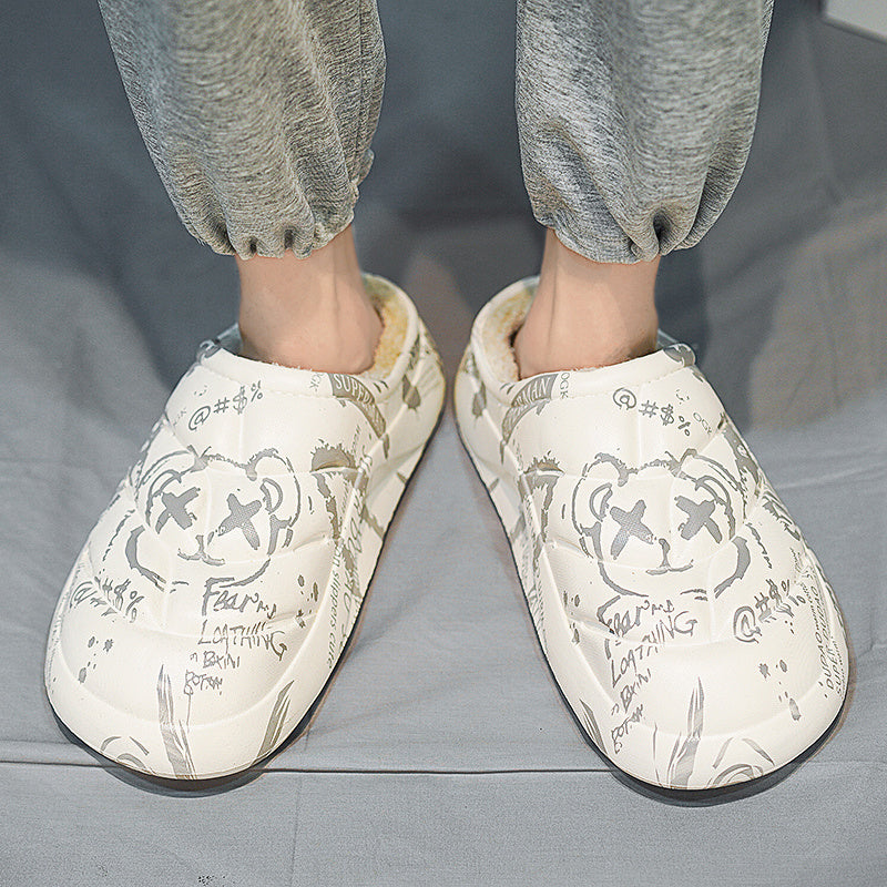 Men's Cartoon Bear Warm Slides Anime Slippers House Shoes