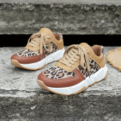 Leopard Print Platform Sports Shoes Lace Up Low Top Sneakers
