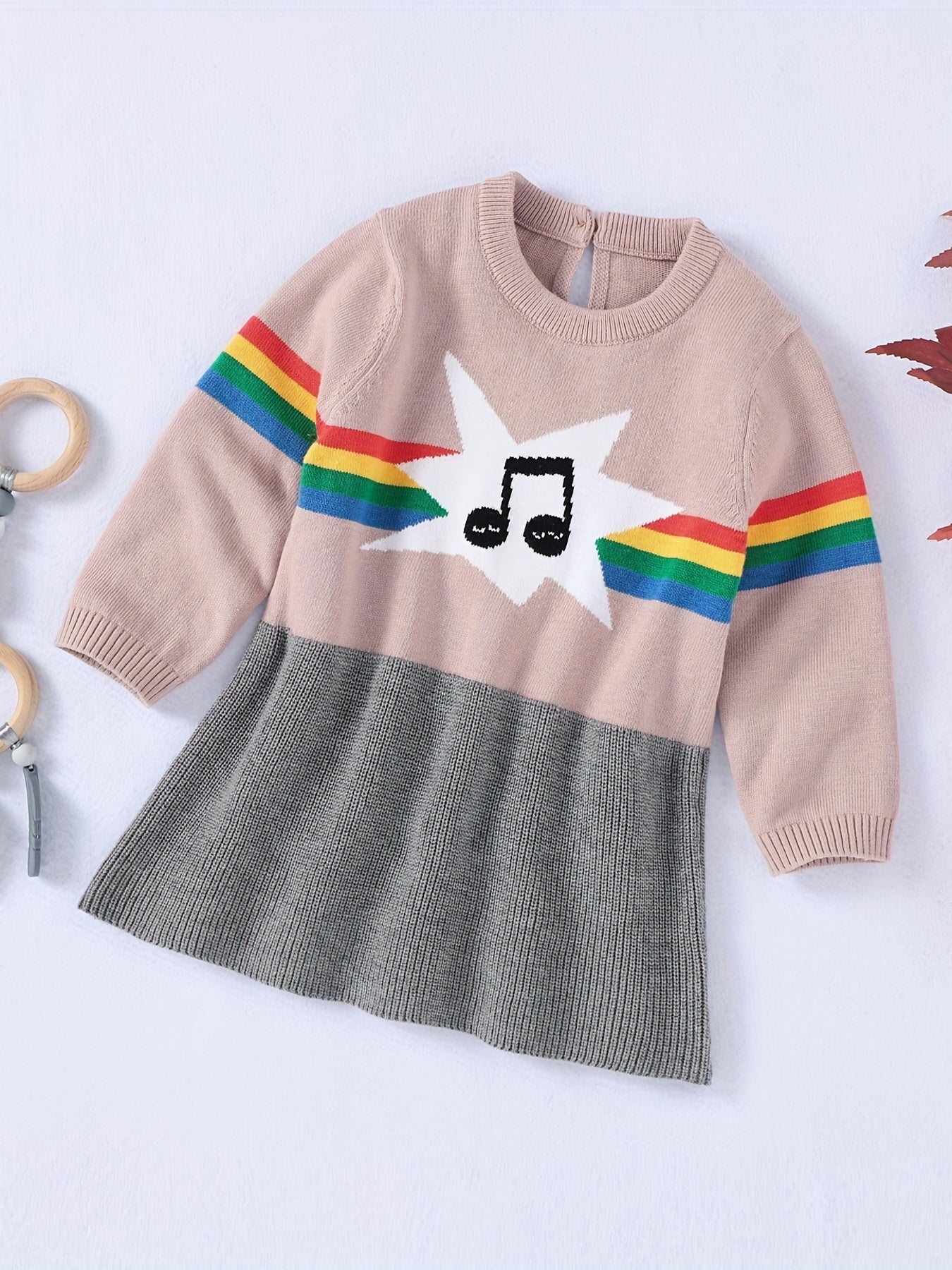 Baby Casual Dress Girls Sweater Long Sleeve Music Note Striped Dress