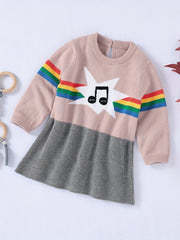 Baby Casual Dress Girls Sweater Long Sleeve Music Note Striped Dress