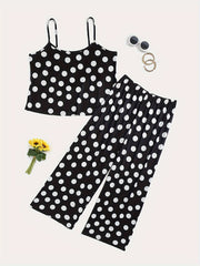 Polka Dot Pajamas Set - Cami Top & Pants Lounge Two Piece Set