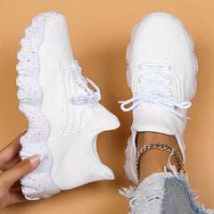 Women's Breathable Knit Sneakers Low Top Lace Up Shoes