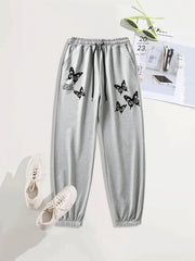 Butterfly Print Sports Pants Side Pockets Couple Jogging Sweatpants